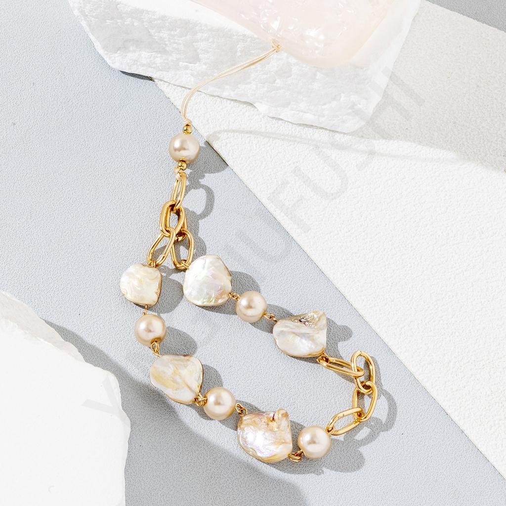 Short Ocean Wind Shell Stone Mobile Phone Chain Premium Beige Handmade Beaded Mobile Phone Lanyard Pendant