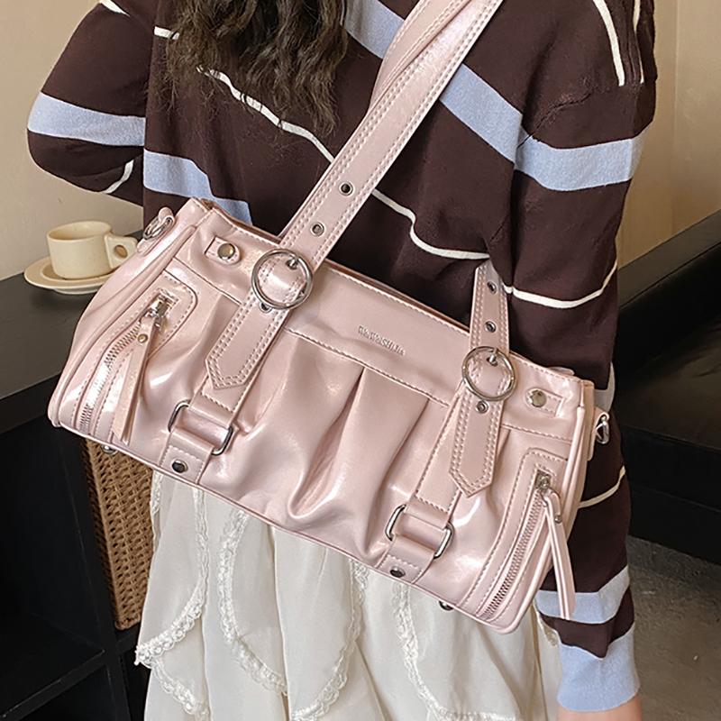 2026 New Street Style Y2K Motorcycle Bag Sweet Cool Shoulder Bag Large Capacity PU Leather Commuter Satchel Casual Handbag