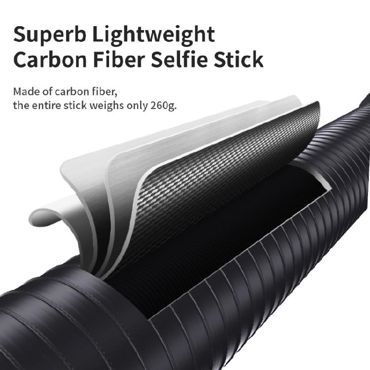 300cm Invisible Selfie Stick Carbon Fiber High Stability Extension Rod with 1/4 Screw Mount for Action Camera Use