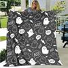 Halloween Bat Pumpkin Lantern Print Flannel Blanket Soft Warm Lightweight Cozy Fluffy Throw Blanket for Boys Girls Festival Gift