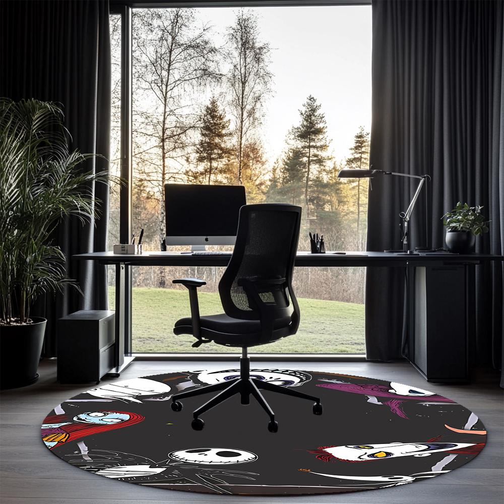 The Nightmare Before Christmas Printed Round Rug Carpet Chair Rug Area Rug Entryway Doormats,for Office Chair Living Room Bedroom Kitchen Room.