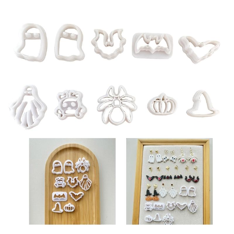 10Pcs Halloween Punpkins Bat Skull Clay Cutter Clay Earring Cutter Set for Earrings Making, Halloween Clay Earring Molds