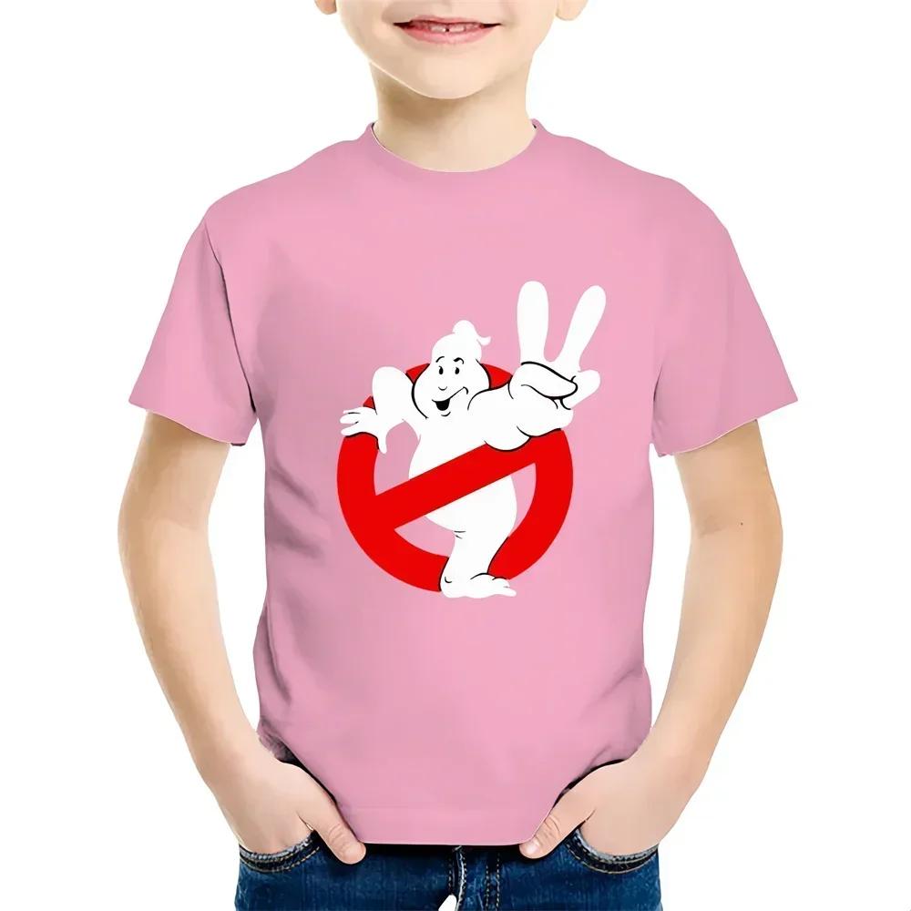 Summer Cartoon Children 100% Cotton T-shirt Fun Ghostbusters Games Print Short Sleeve Kids Tee Cute Baby Tops for Boys And Girls