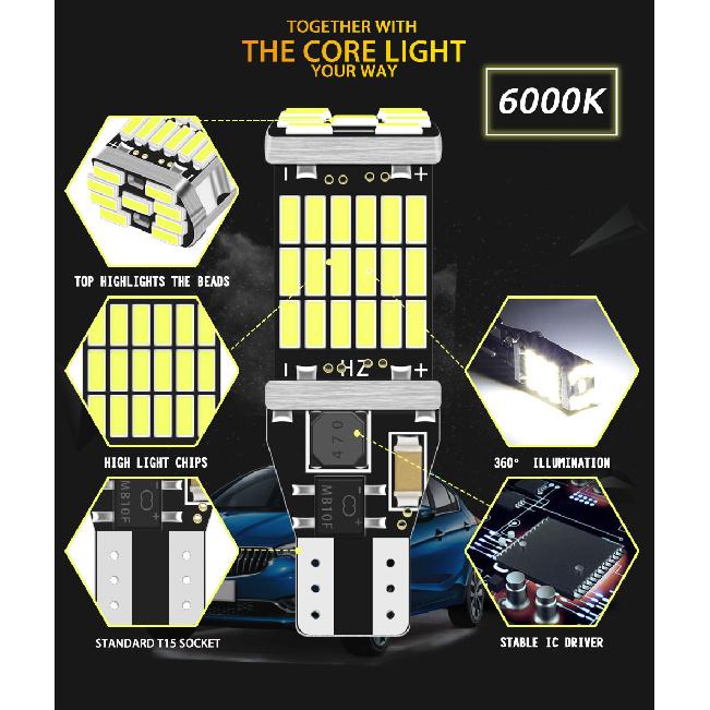 2pcs T15 W16W 921 912 Car Reverse Light 45SMD 4014 Bright LED Bulbs Canbus No Error Easy Installation 12V Backup Safety Universa Bulbs 7