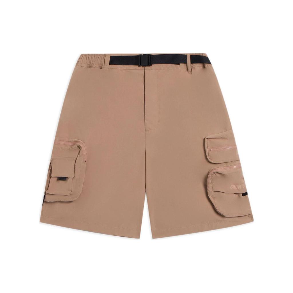 Li-Ning Sports Fashion Series Solid Color Multi-Pocket Elastic Waist Woven Shorts Men Bottoms Gingerbread-Brown AKSSA35-2