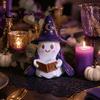Shelf Sitter Ghost Lighted Figurine, Resin Wizard Statue with LED Light, Cute Halloween Gifts for Kids Reading Book Night Light Home Desktop
