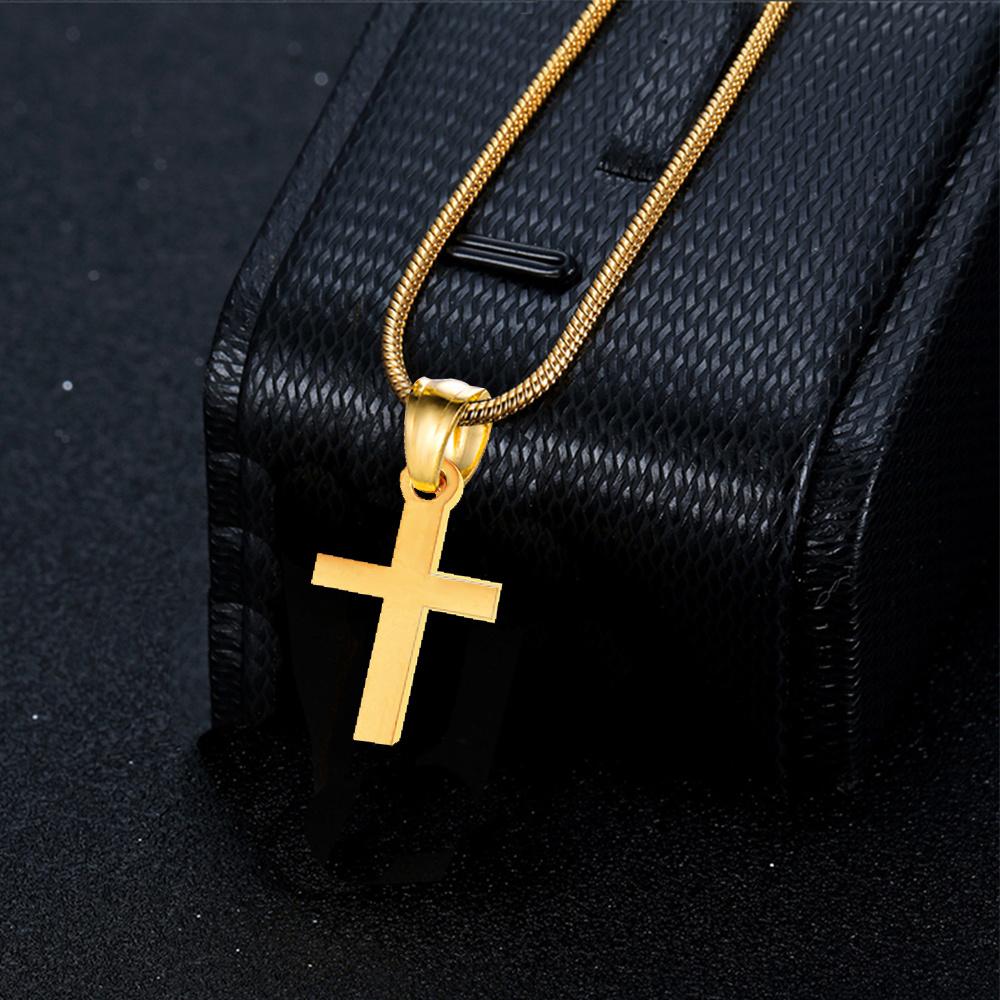 Fashion Small Faith Cross Pendant Necklace Female Gold Silver Color Stainless Steel Snake Chain For Women Religious Jewelry Gift