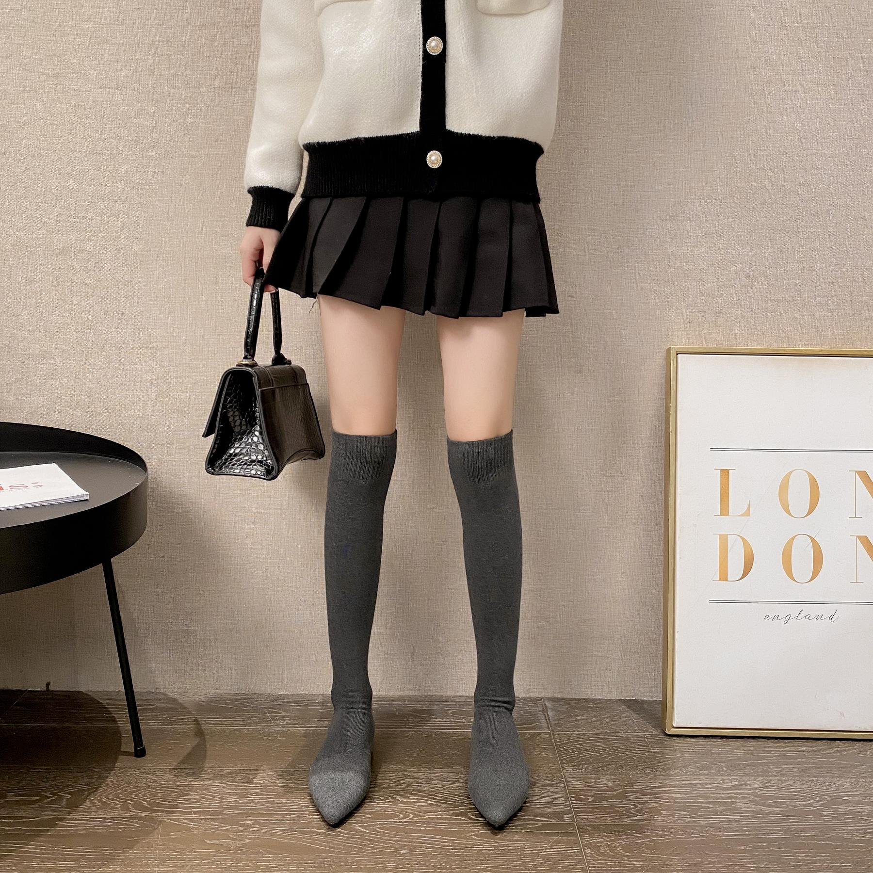 

Socks boots women s 2021 autumn and winter new Korean version elastic socks boots women s flat bottom pointed over knee boots long tube thin boots 40 сірий колір