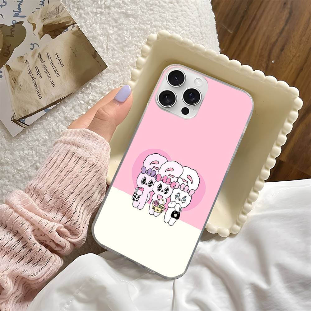 Lovely Cartoon Esthers Bunny For iPhone 14 Pro Max 13 17 11 16 12 15 Air Plus Satin Colorful Phone Case