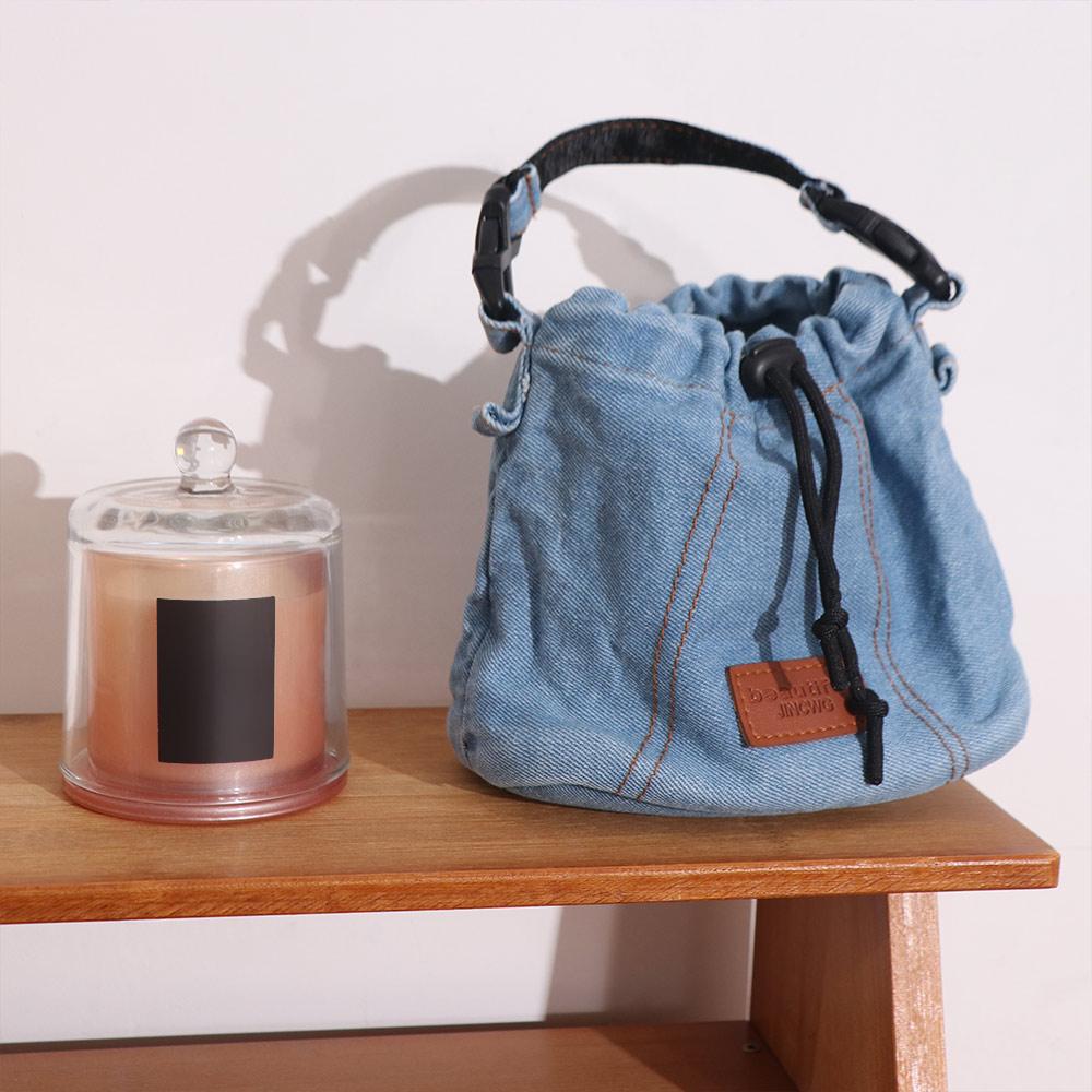 Vintage Denim Canvas Bag Large Capacity Jeans Shoulder Bag Casual Drawstring Crossbody Bag Outdoor