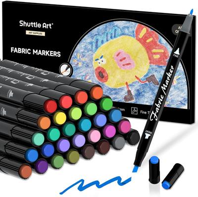 Shuttle Art Fabric Twin Set of 30 Pens for Writing On Fabric Water Fall Off Even When Fade Dries Name Kids Pen, Type, Colors, Fabric, Markers,