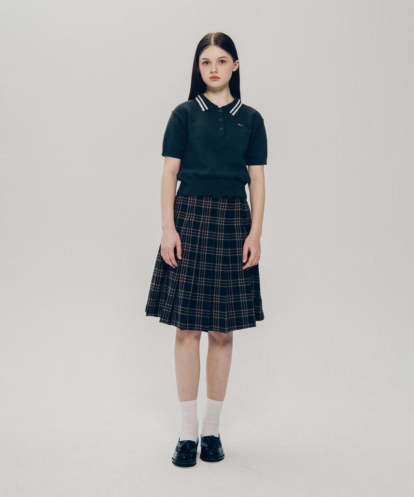 Yale Check Pleated Skirt_Brown