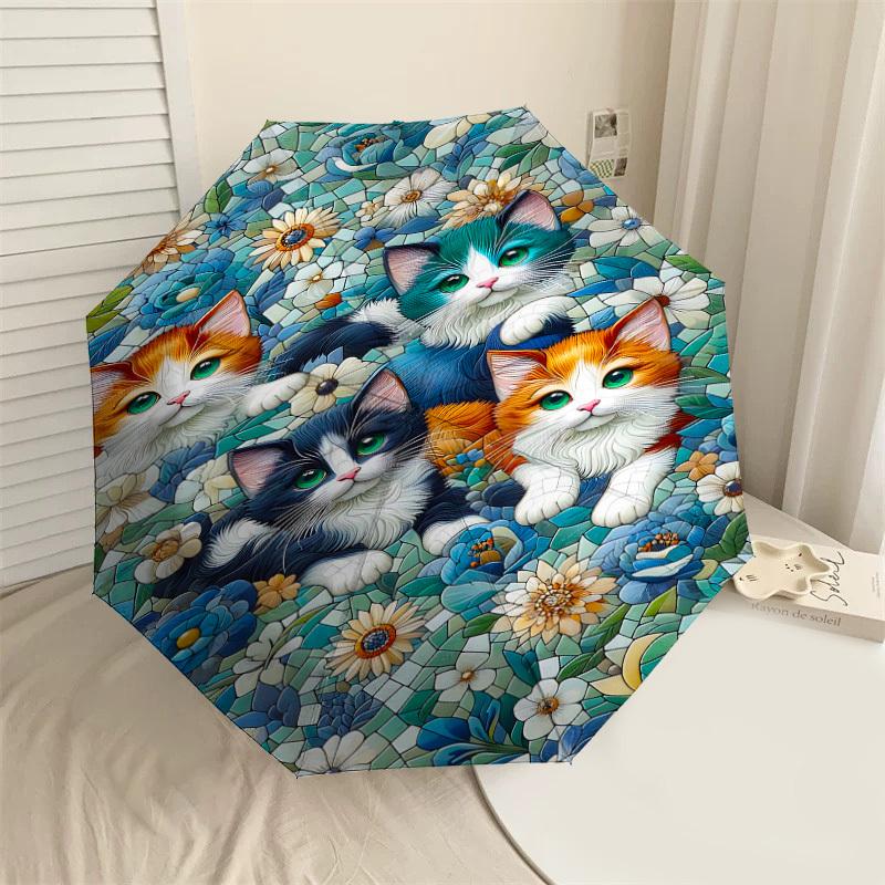 

1PC cat mosaicAutomatic Open/Close Umbrella with Windproof, 8-Rib Sturdy Canopy, Durable Ribs, Fashionable Design, Outdoor Accessory, Fun Prin, Holida