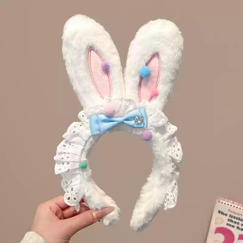 Women's Plush Heart-Eared Rabbit Headband: Cute Hair Clip & Face Wash Accessory