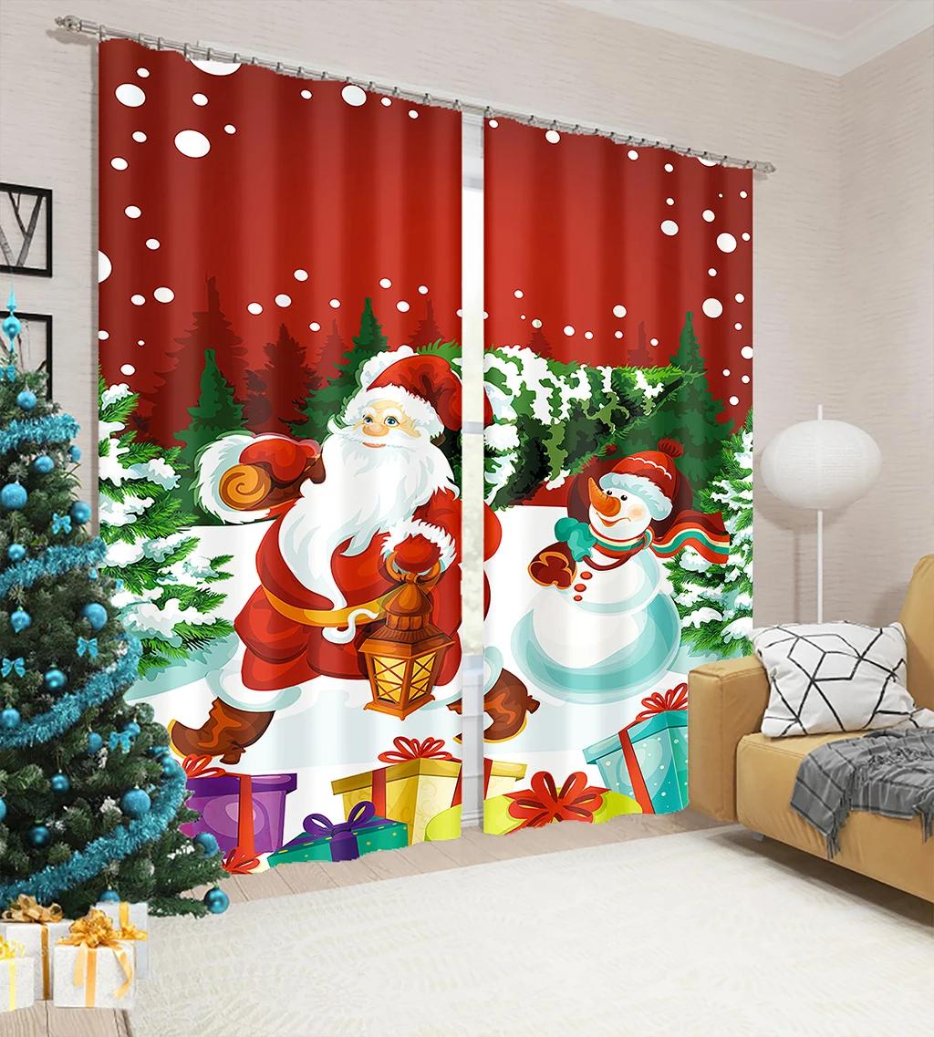 Weihnachtsmuster Dicke Verdunkelungsvorhänge Bedruckte Trennwand Küchentür Dekorativer Animierter Stil Hohe Verdunkelung Vorhänge Café Restaurant W55 X H120cm X 2&Grommet Top red