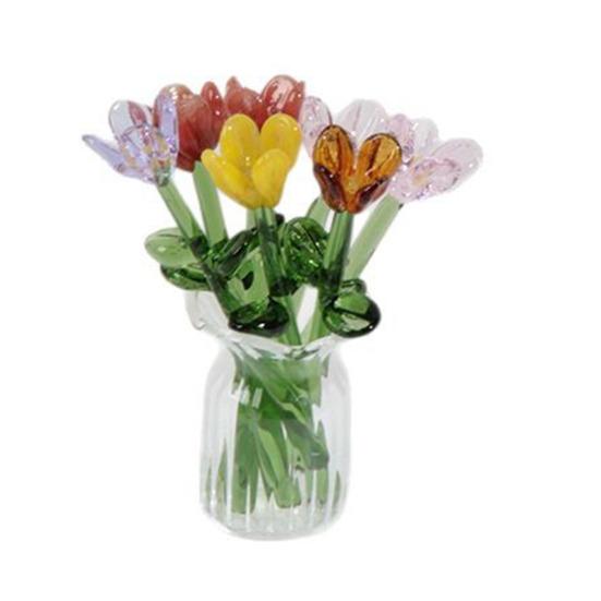 

Скляний букет квітів з вазою Ручна робота Міні-декор квітки для дому вітальні Ручна робота Імітація квіткового орнаменту зі стеблом M