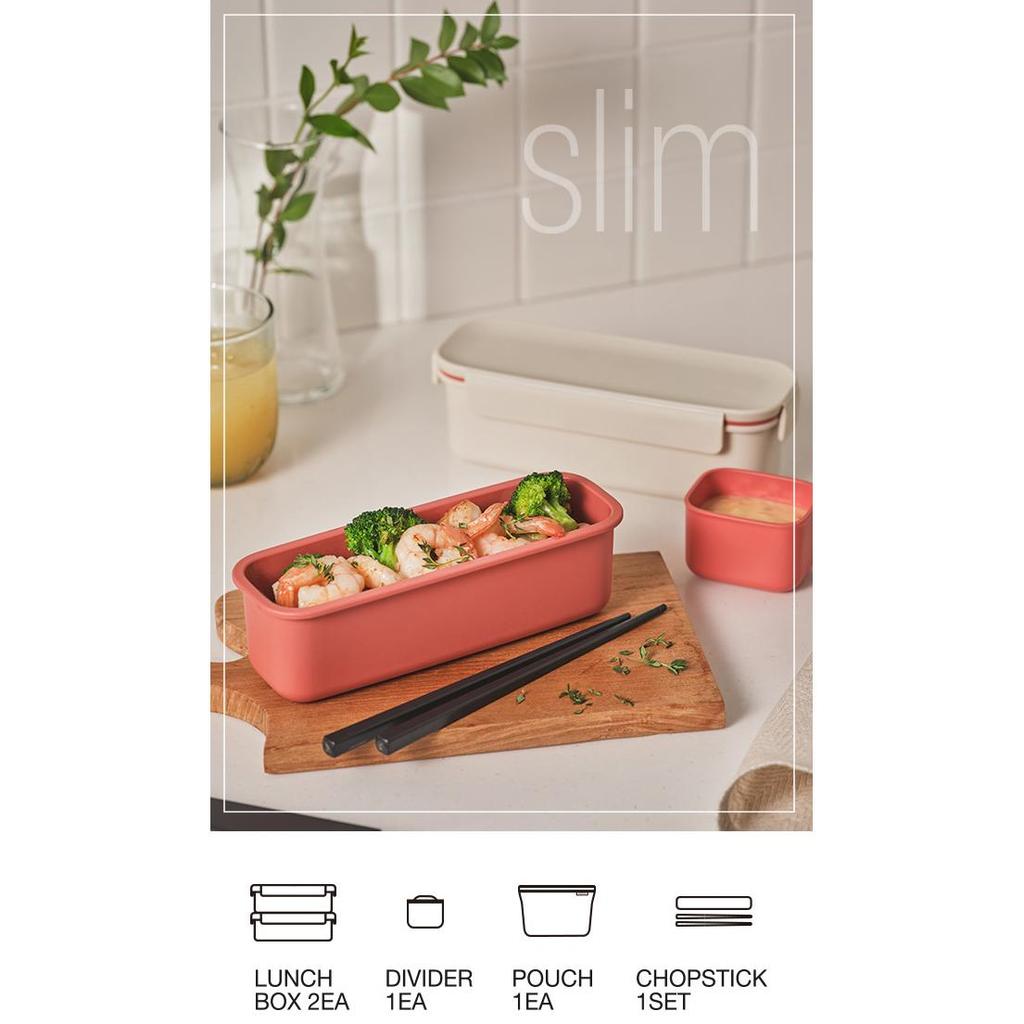 LocknLock Slim Lunch Box Set with Carry Pouch and Chopsticks Korean Portable Bento Meal Set 3 Colors