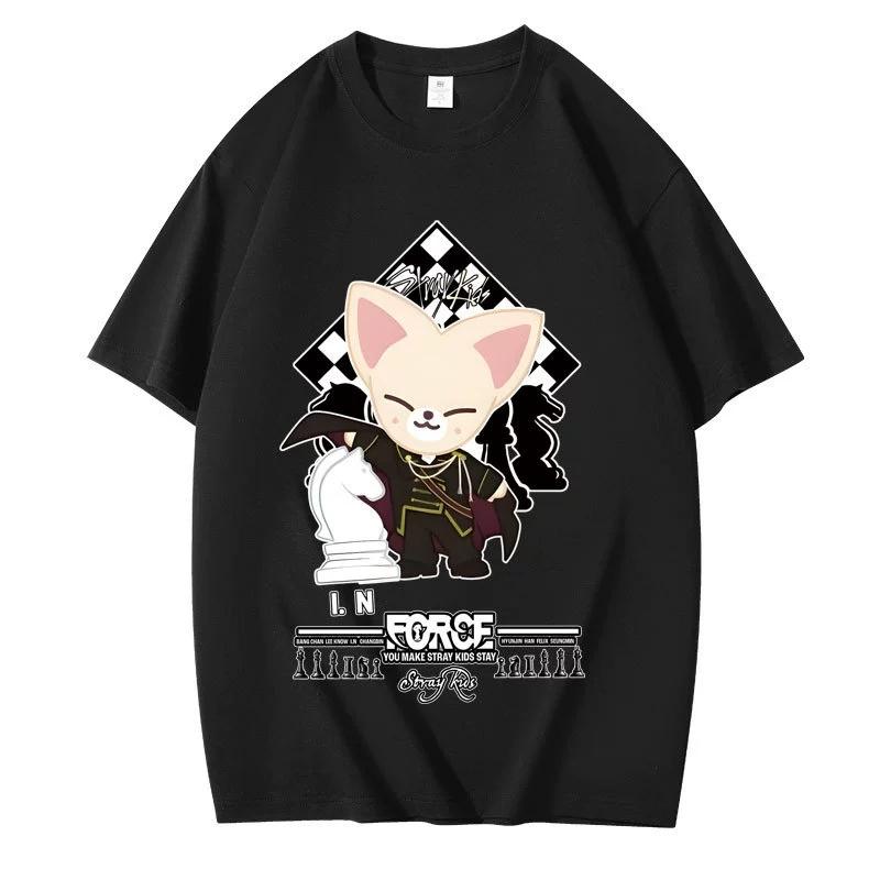 

Мужская футболка с принтом K-pop Аниме Stray Модная одежда с коротким рукавом с круглым вырезом Оверсайз футболки XS чёрный