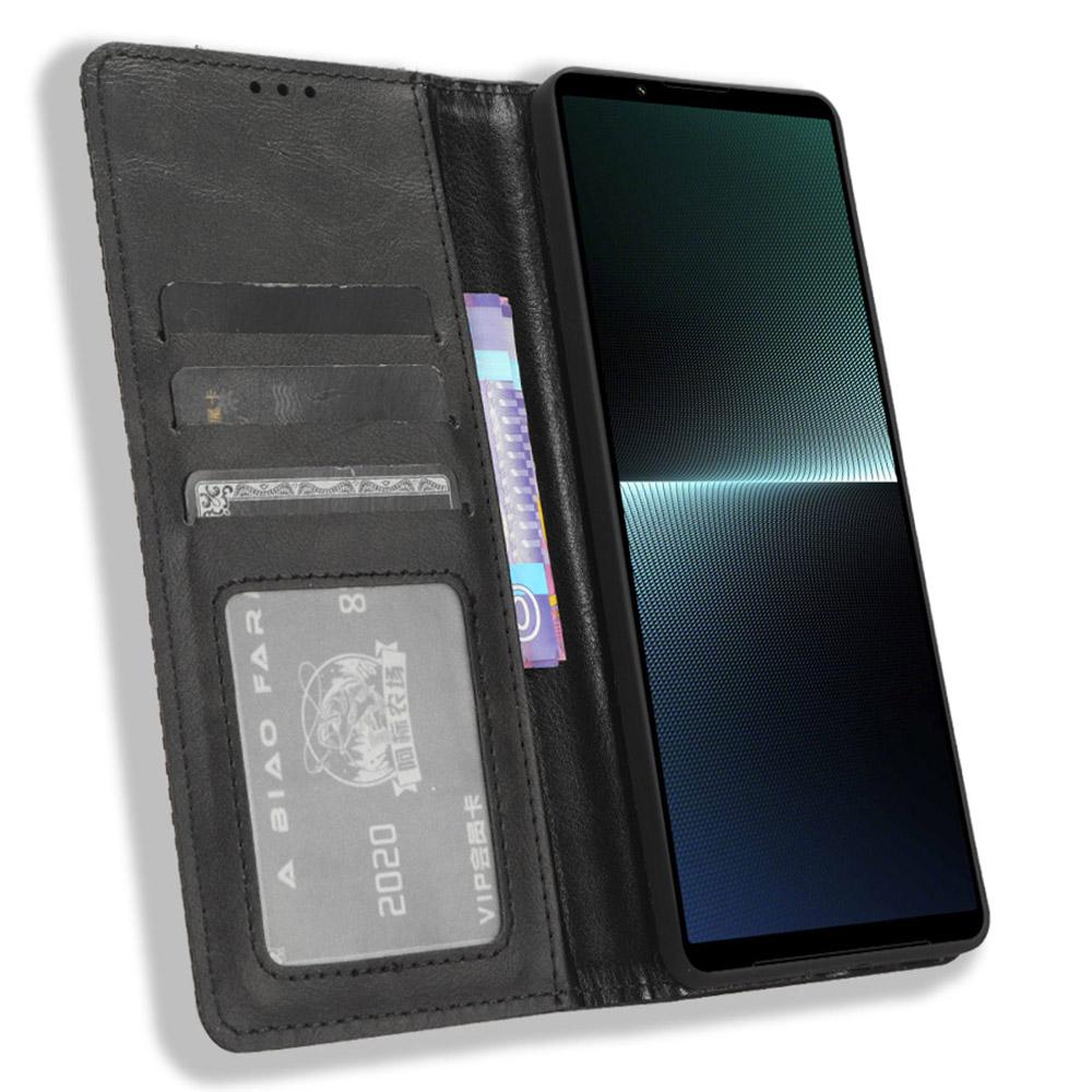 

For Sony Xperia 1 V Retro PU Leather Phone Case Stand Wallet Flip Magnetic Cover Black