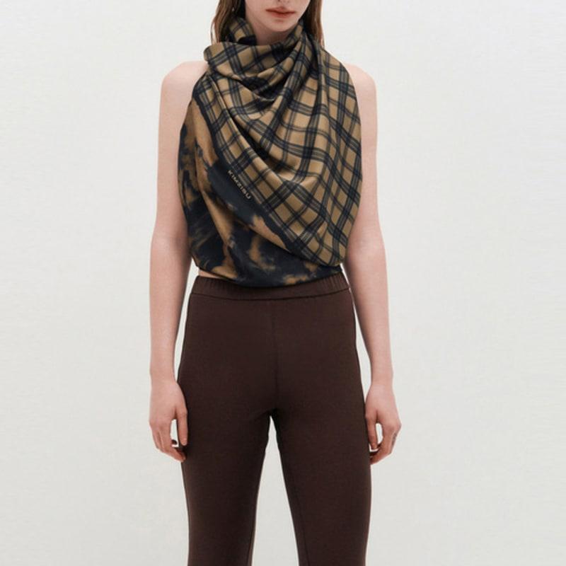 KIMZISU Half&Half Plaid Square Scarf 95 _ BEIGE