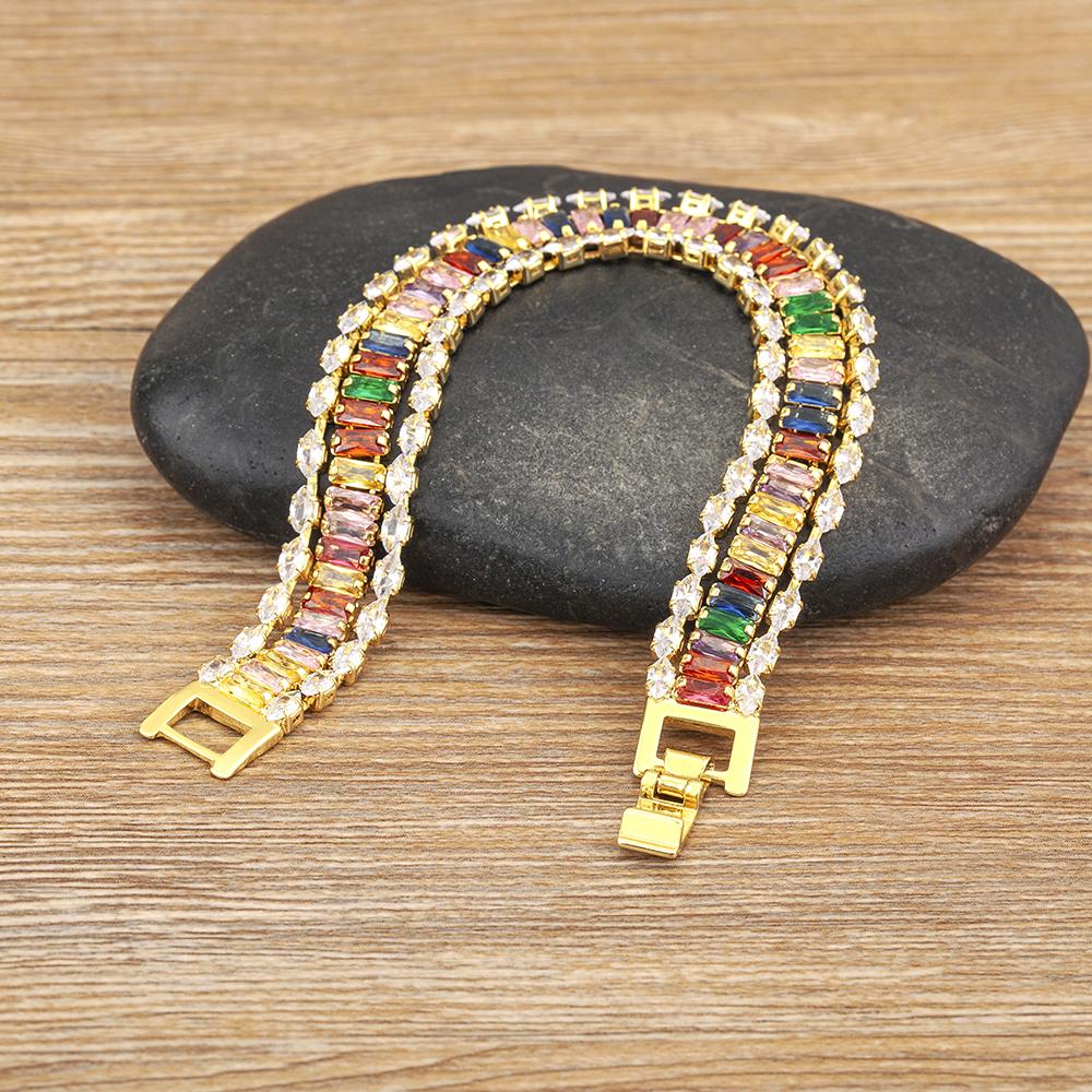 Nidin High Quality Multicolor Full Zircon Bracelets for Women Ladies Wedding Rainbow Charm Boho Hand Chain Party Jewelry Gifts