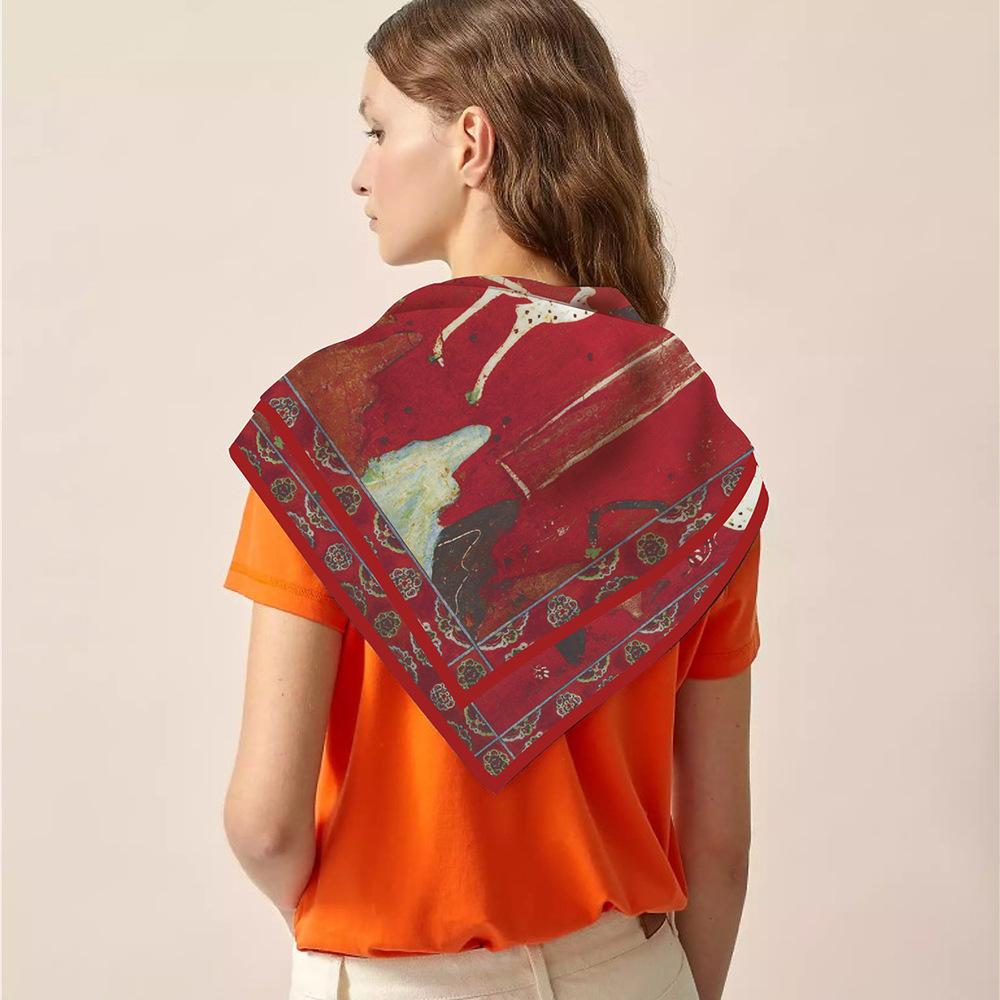 New Silk Scarf Women Deer Print Square Scarves Head Echarpes Silk Foulards Femme Wraps Beach Shawls Bandana Lady Hijabs 90CM