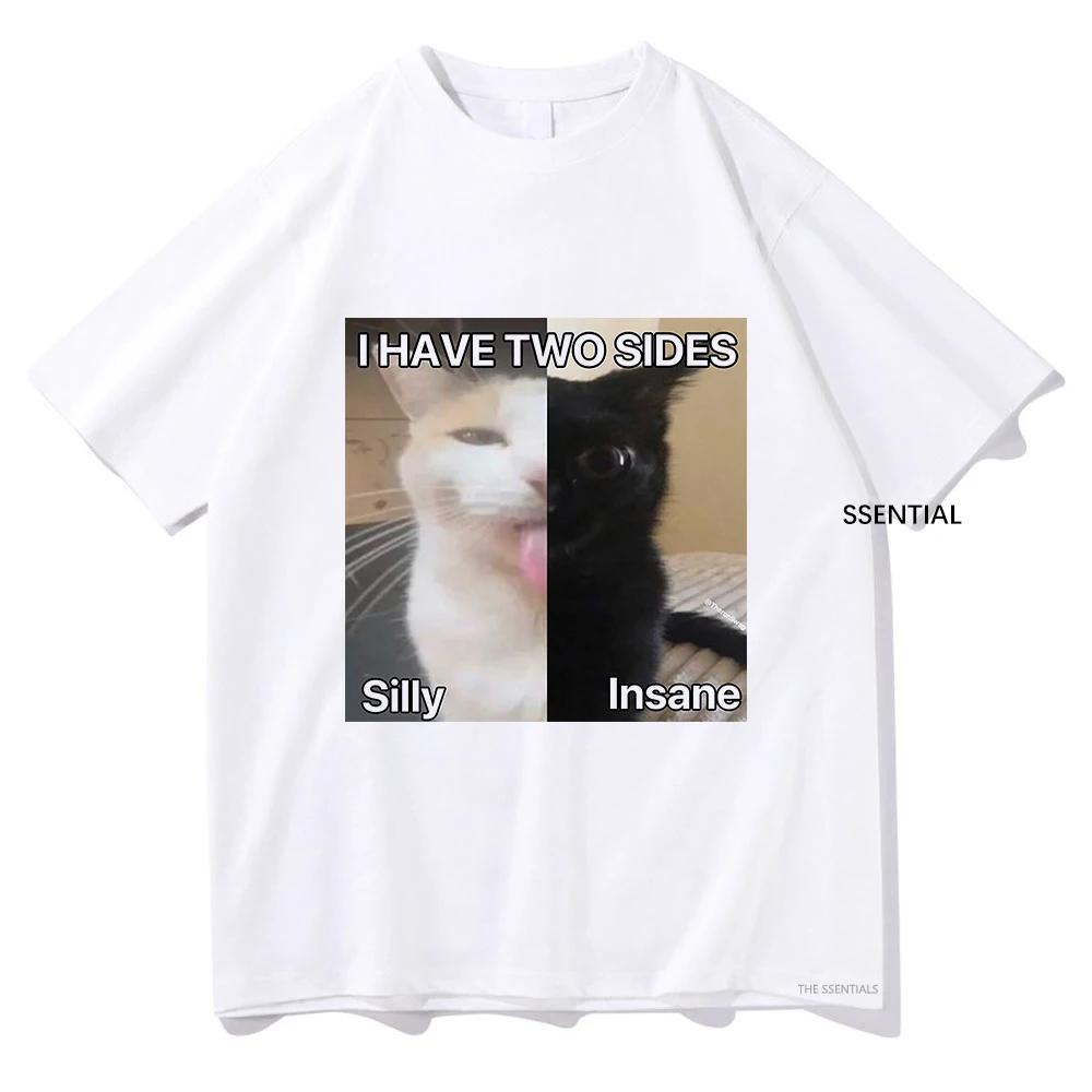 

У меня две стороны Глупый Безумный Кот Мем Футболки Мужская/Женская Одежда Харадзюку Эстетика Футболка Унисекс Топы Хлопок Графические Футболки XXXXL