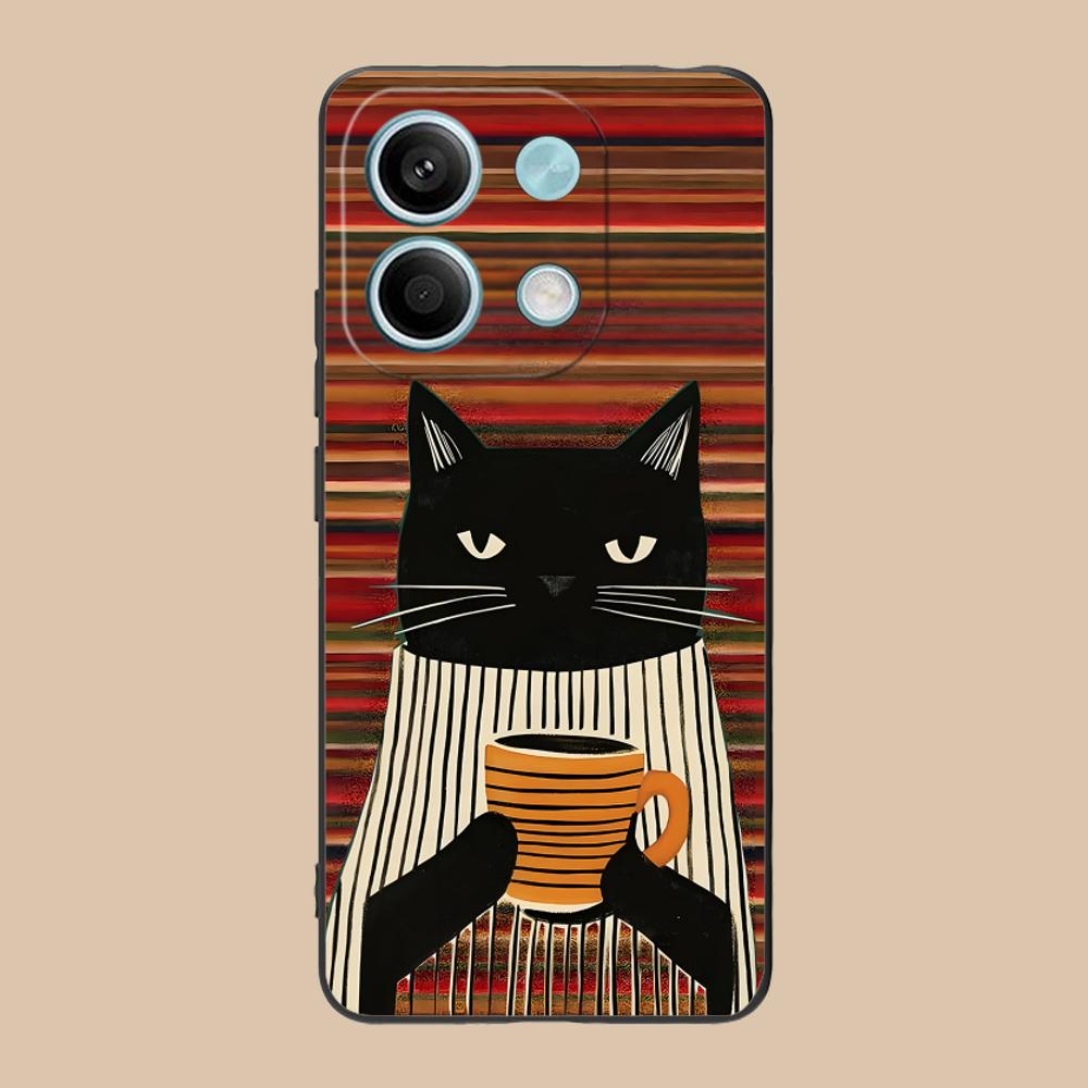 Cute Coffee Cat Matte TPU Mobile Phone Case for Xiaomi 15 14 13 12 Mi 11 T Ultra Lite Pro S X 5G Colorful Printing Cover