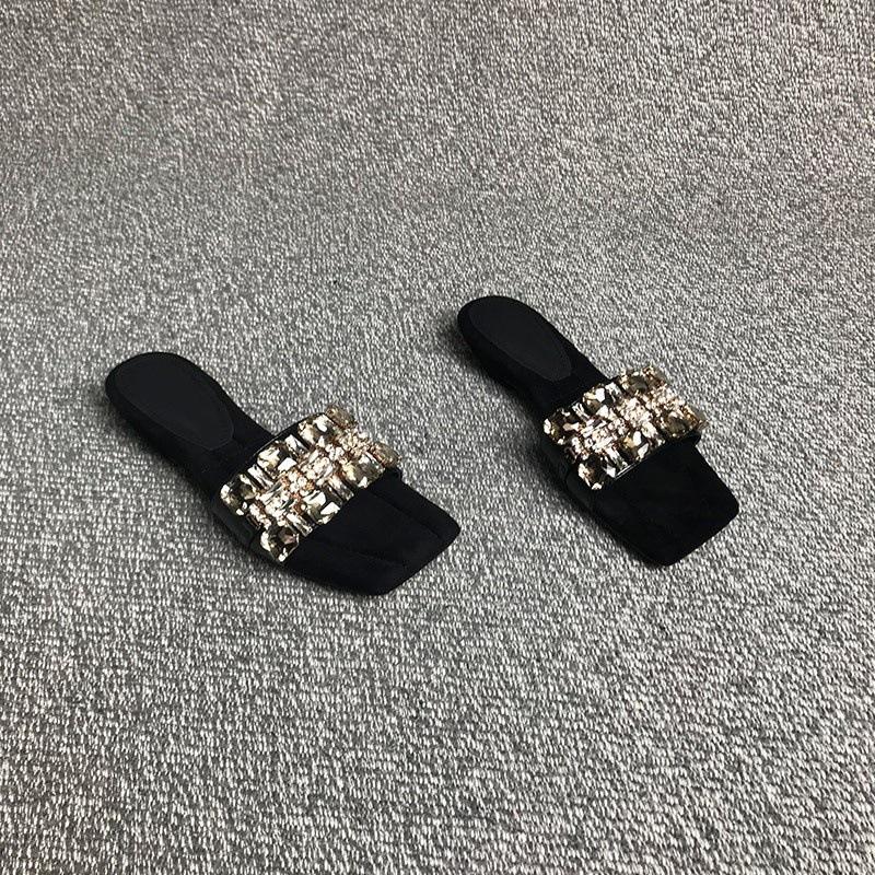 2025 Bonbonfarbe Oberbekleidung Damen Schleife Temperament eckige Zehenpartie Fee offene Zehenpartie coole Slipper Strass französisch