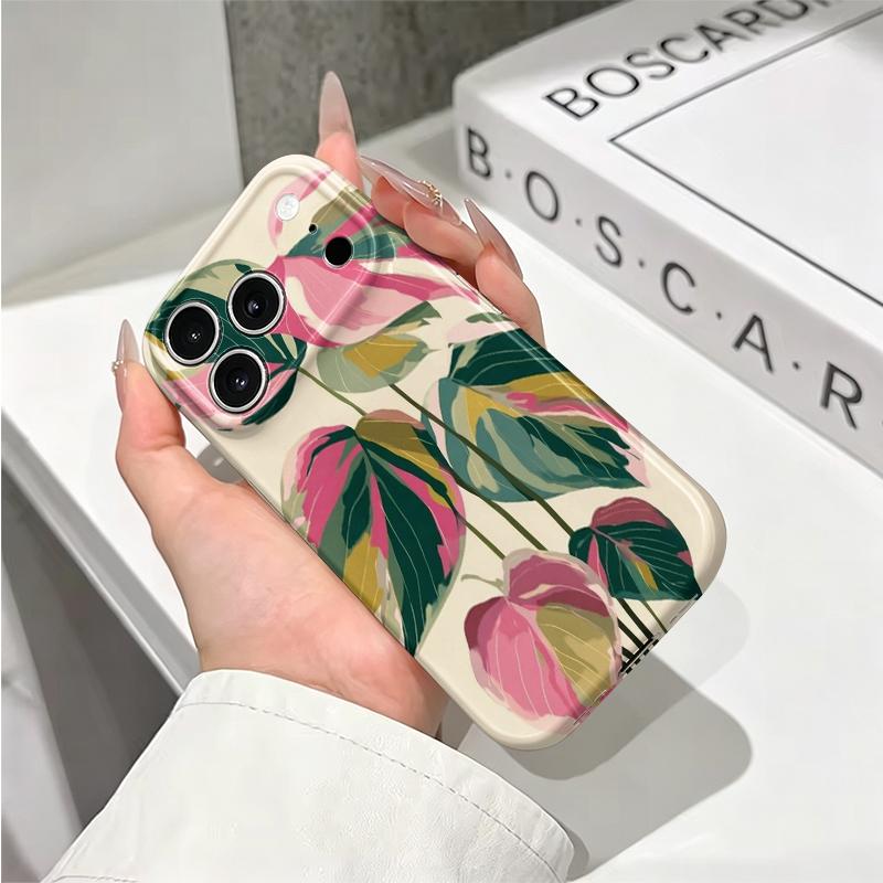 Botanical Colorblock Leaf Art Graphic Design House Plant Film Aesthetic Protective Shockproof Bumper Phone Case Cover For iPhone 14 15 16 Pro Max Plus