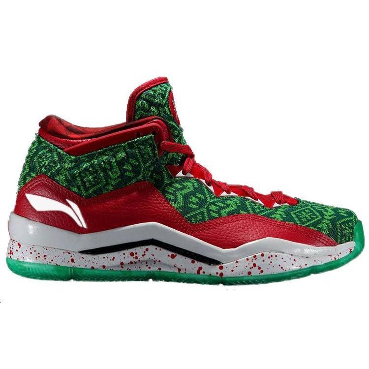 Li Ning WOW 3 Way Of Wade 3 Christmas Slip Resistant Mid top Basketball Shoes Men's Green Red White ABAJ013-12