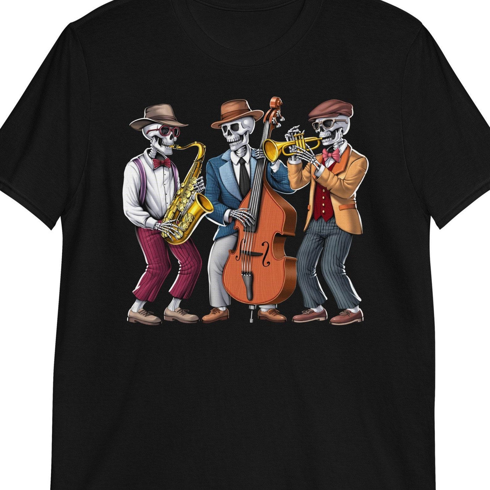 Skeleton Saxophone Player T-Shirt, Jazz Music Saxophonist Tee 110