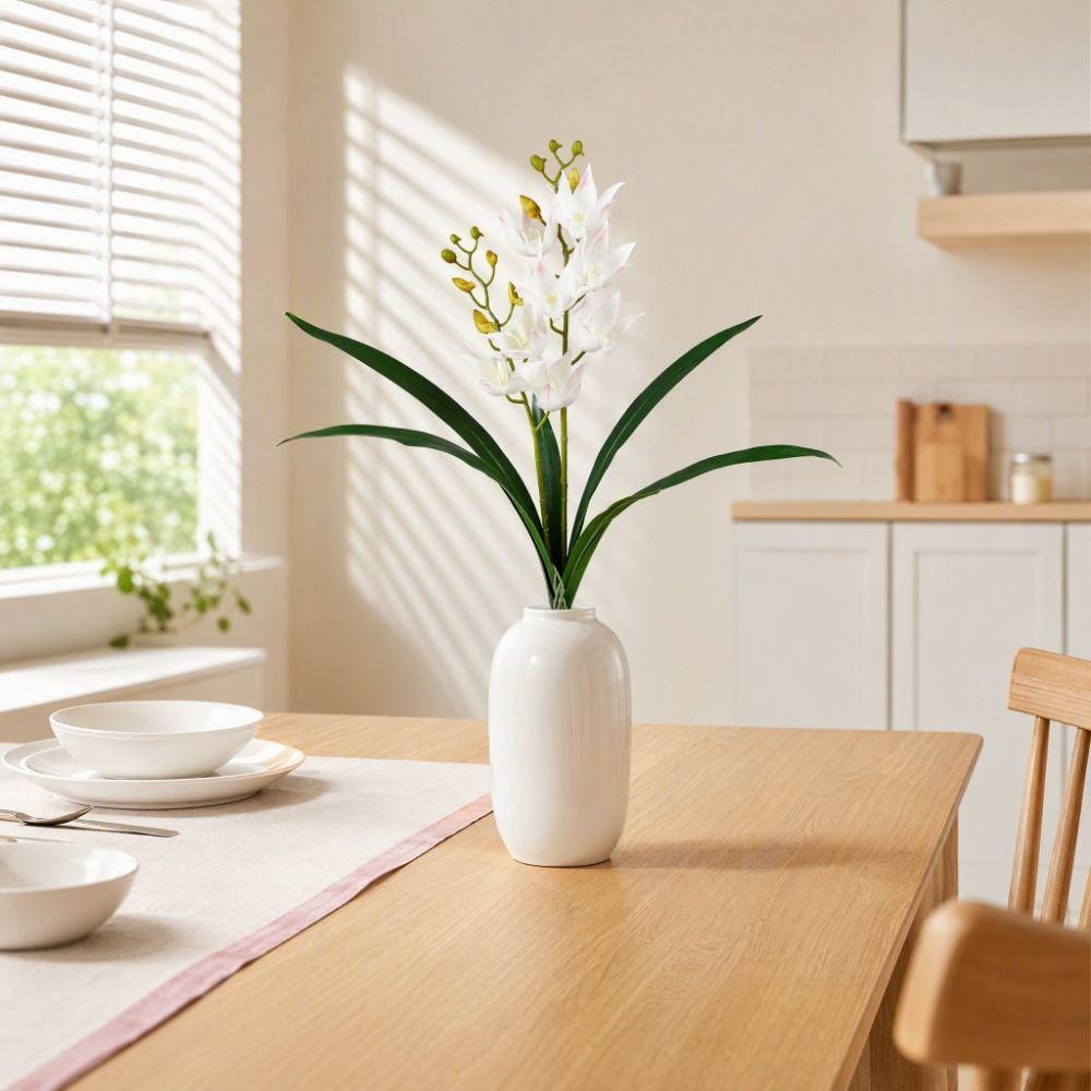 with Leaves Fake Cymbidium Flowers Artificial Cymbidium Faux Flowers  Outdoor Garden Decor