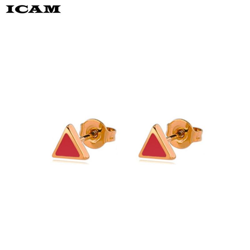 

Golden Korean Minimalist Stainless Steel Red Enamel Triangle Stud Earrings for Women Fashion 2019 Jewelry Gift for Girl золотой