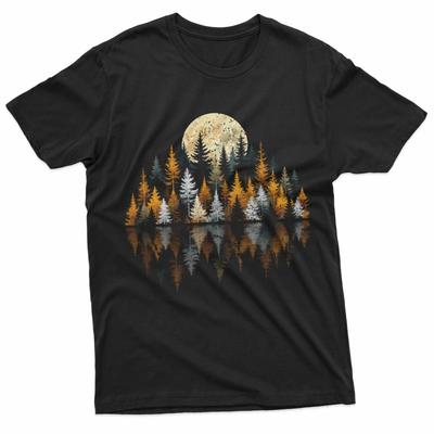 T-shirt Natura Amante della Natura all'Aperto Alberi della Foresta Autunnale & Riflesso della Luna