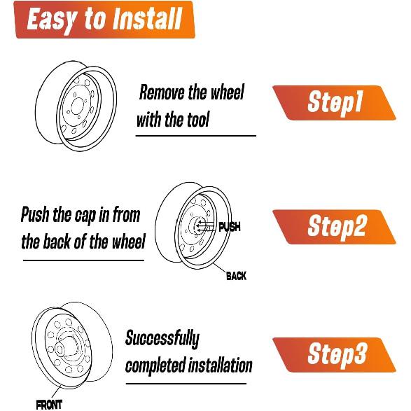 

4 шт. 3,19 дюйма Колпаки на центр колеса Проталкиваемые с 24 комплектами гаек - Колпак ступицы из нержавеющей стали для прицепа Открытый/Изогнутый верх и гайки 1/2 -20 для грузовика внедорожника