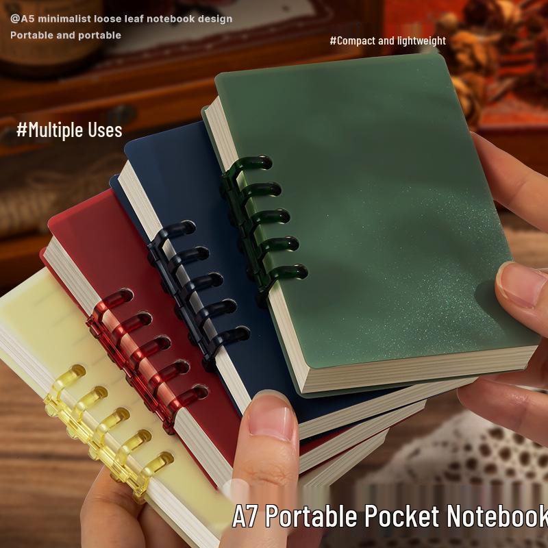 A7 Transparent Minimalist Loose-Leaf Spiral Pocket Notebook, Lined for Single Words