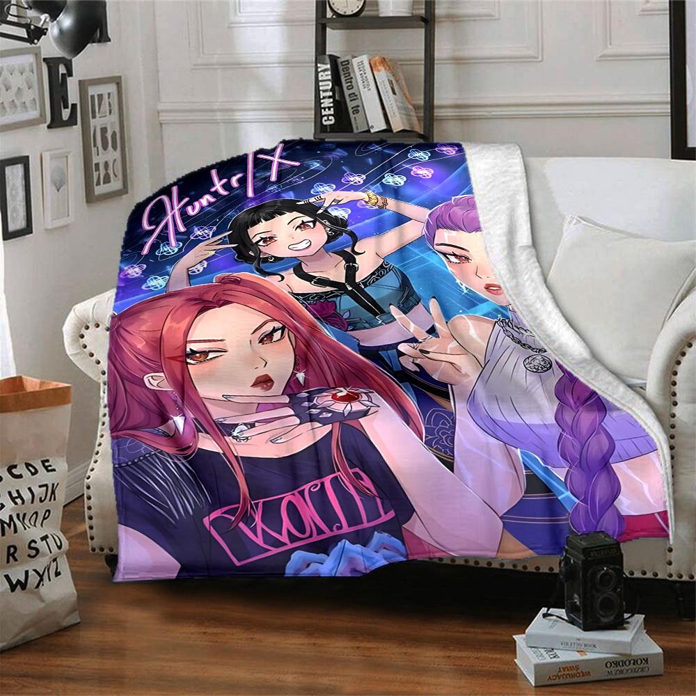 1PC Huntrix, K POP Blanket, Throw For Sofa, Bed, Travel, Camping, Livingroom,