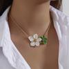 European and American Fashion Exquisite Sweet Dripping Oil Double Flower Pendant Necklace Simple and Versatile Temperament Flower Collarbone Necklace