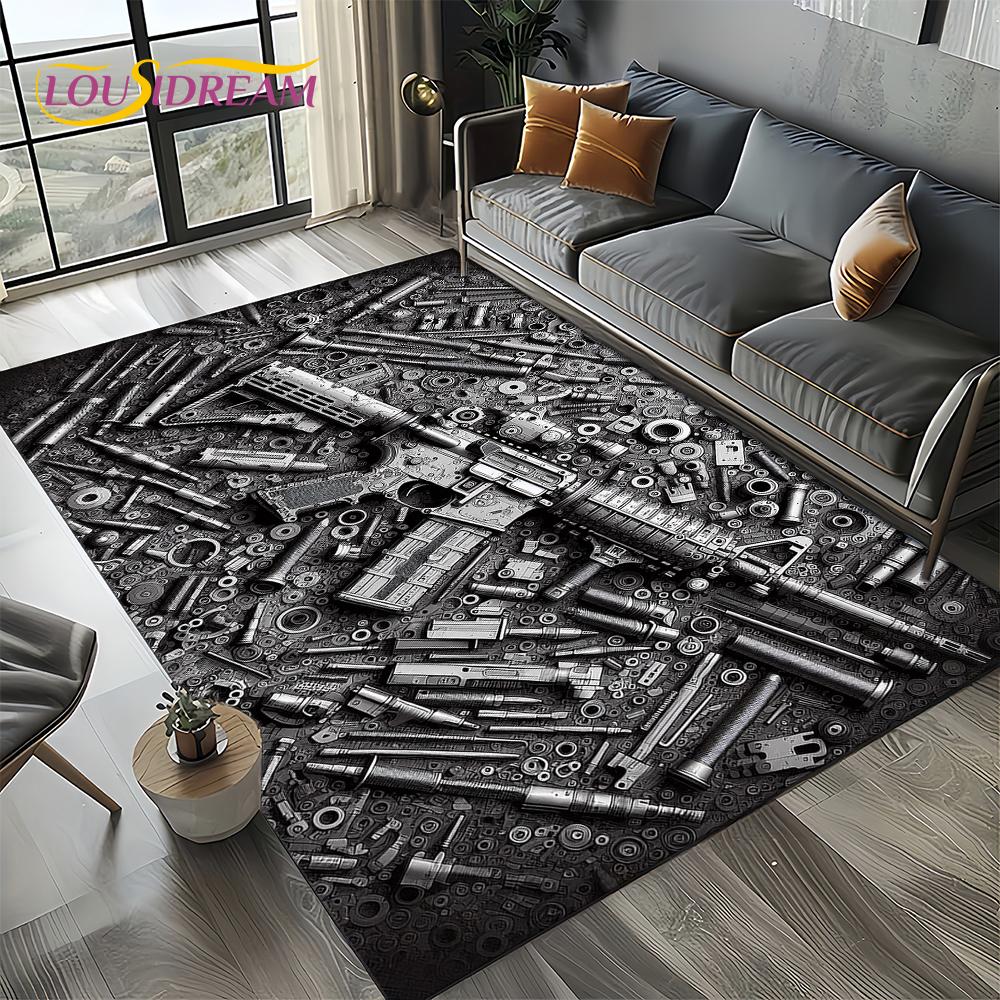 2025 New Retro Guns Pistol Ammunition Bullet Cartridge AK M4 Rug Carpet for Living Room Bedroom Decor,Non-slip for Sofa Doormat