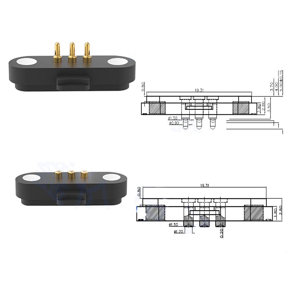 1 Paar 12V 1A Wasserdichter Magnetischer Pogo-Pin-Steckverbinder Pogopin Stecker Buchse 2,5 MM Federbelastete DC-Strombuchse 60g Elastische Kraft
