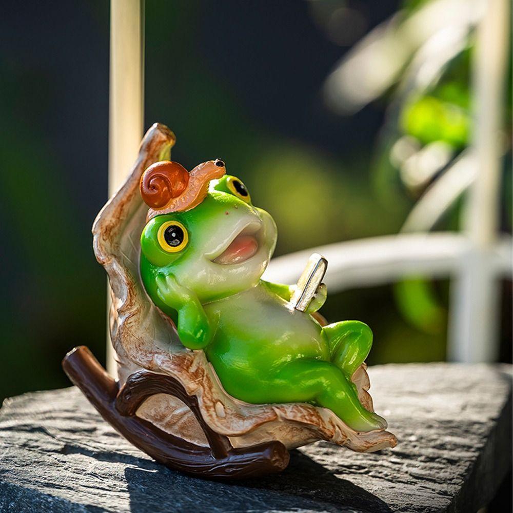 Cute Frog Rocking Chair Funny Resin Material Frog Potted Plant Figurine Handmade Frog Desktop Decoration Garden Office Desktop