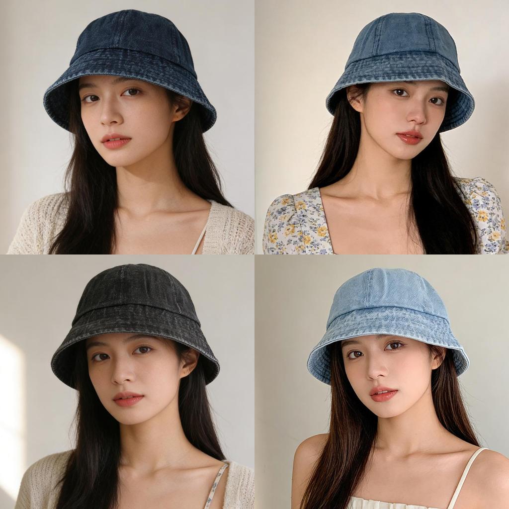 Denim Washable Bucket Hat With Wide Brim Sun Protection For Casual Wear