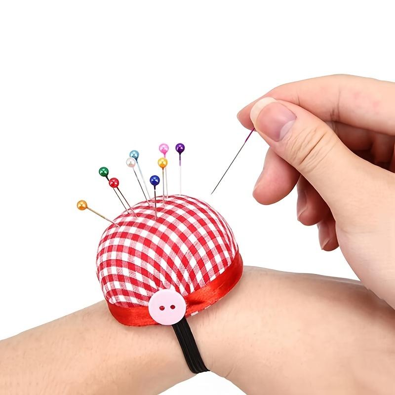 1pc Cute Pincushion Plaid Pattern Wrist Pad For Sewing Wrist Wearable Sewing Pin Cushions Quilting Pins Holder Sewing Supplies