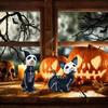 Colorful Black Cat Skeleton Figurine Resin Black Cat Statue Halloween Black Dog Figurine  Cabinet