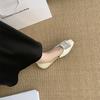 French retro satin silk square buckle high heels women's heel thick square head medium heel single shoes leather spring
