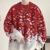 Christmas Snowflake Gradient Sweater Men's Autumn and Winter Red Round Neck Sweater Retro Japanese Casual Top