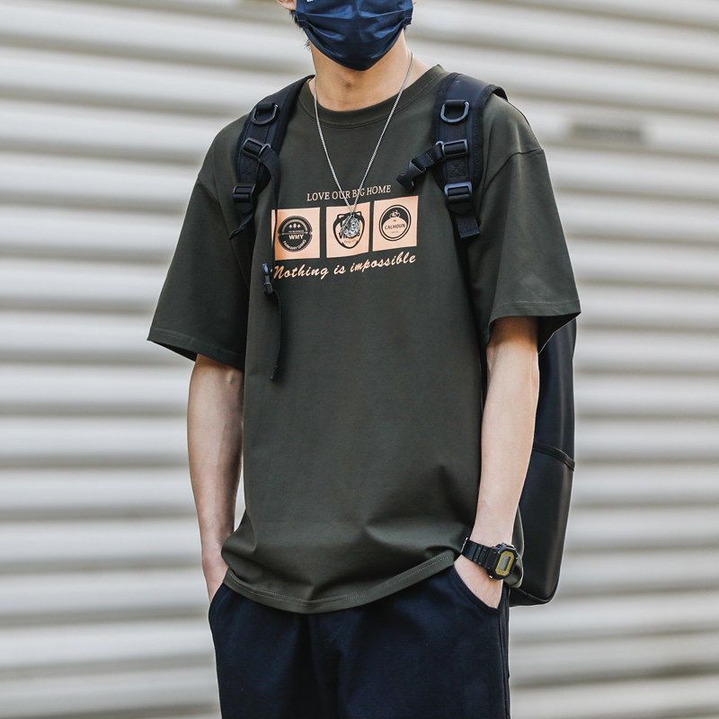 100 % Baumwolle Herren Kurzarm T-Shirt O-Ausschnitt Casual Loose Tee Mann Hip Hop Pullover Shirt