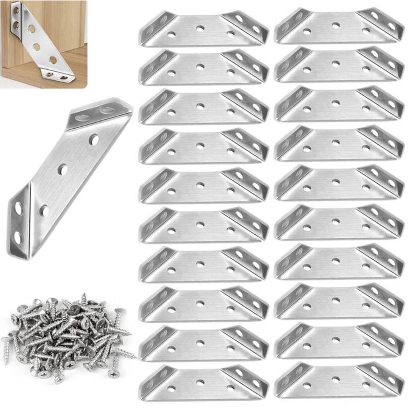 Set of 20 Triangle Mounting Connectors Stainless Steel Corner Brackets Convenient for Strengthening Furniture Joints