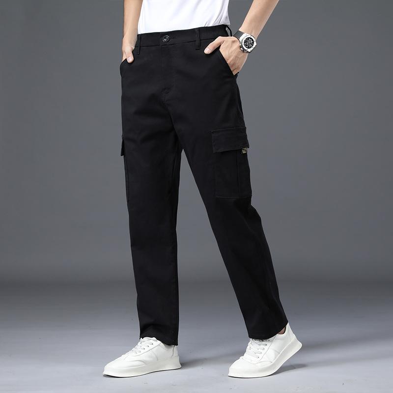 Winter Men'S Warm Cotton Stretch Work Pants With Thick Velvet And Loose Straight Tube Elastic Waist Multi Pocket Casual Pants